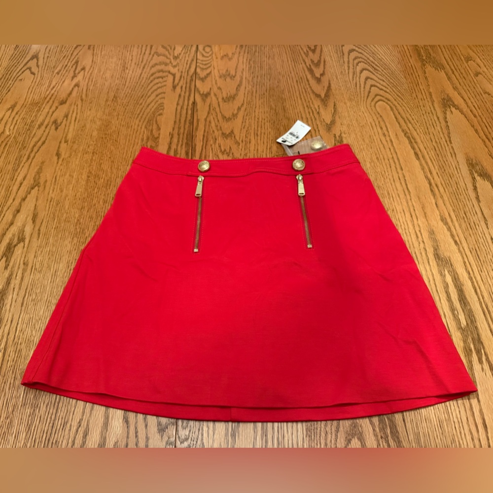 Express Red Mini Skirt with Gold Zipper Accents